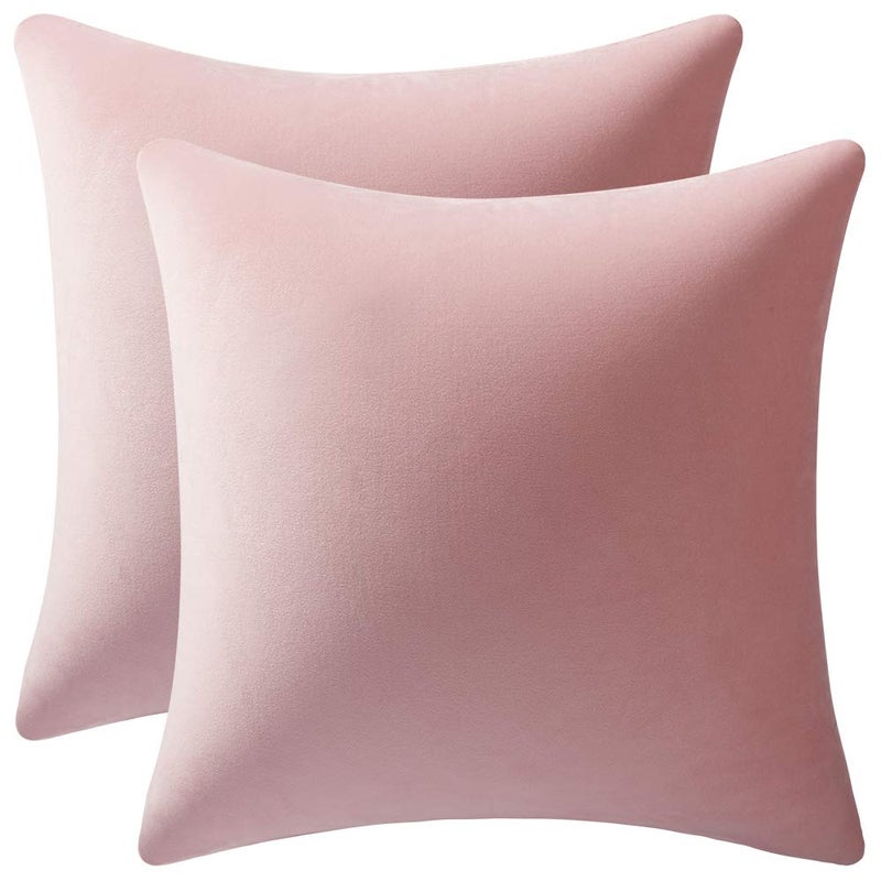 DEZENE 16x16 Throw Pillow Covers Pink: 2 Pack Cozy Soft Velvet Square Decorative Pillow Cases for Farmhouse Home Decor - Image 1